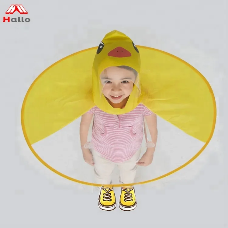 

Cute Duck Toddler UFO Cape Umbrella Hat Cloak Foldable Boneless Waterproof Raincoat, Yellow;pink;blue;pink check;blue check;yellow duck face