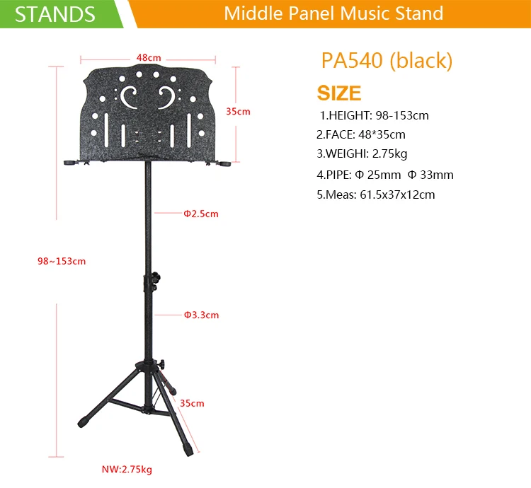 Pa540 Hebikuo Professional Black Portable Metal Small Music Stands Sale
