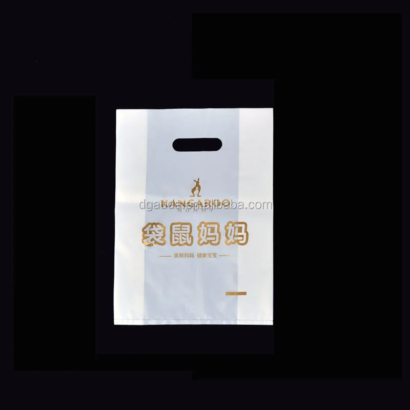 
custom printed logo merchandise punch die cut clear plastic shopper ldpe hdpe handle shopping bag 