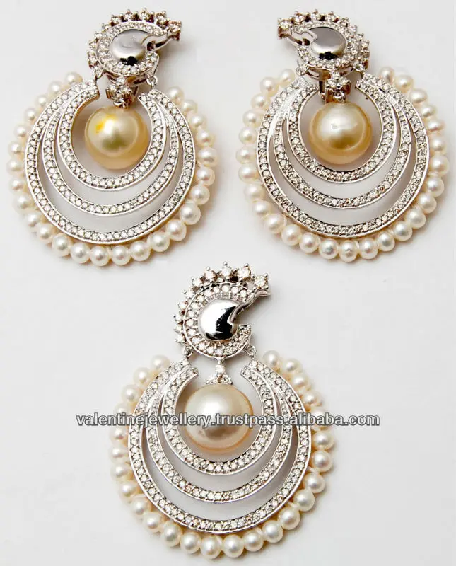 Natural South Sea Pearl Earring Set With Pendent Exclusive Designer Natural South Sea Pearl Earring Set With Pendent Exclusive Designer Indian Earrings Perfect Match P