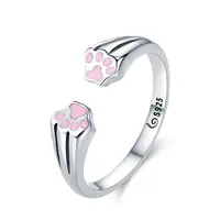 

BAGREER SCR366 cute cat shaped Joyeria animal girls adjustable dropping glaze open ring 925 silver finger ring jewelry