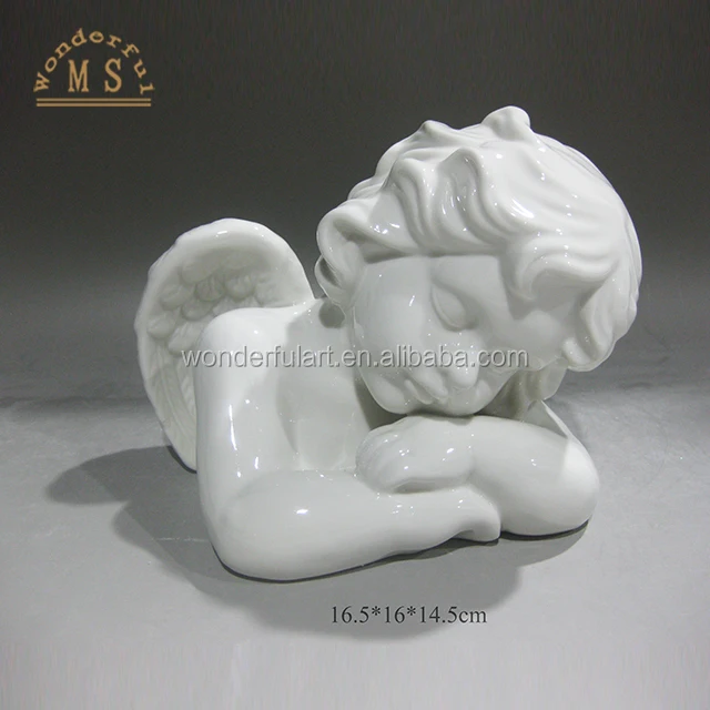 glazed ceramic angel figurine sleeping Angel porcelain figurines, white porcelain angel figurine, ceramic angel figurines