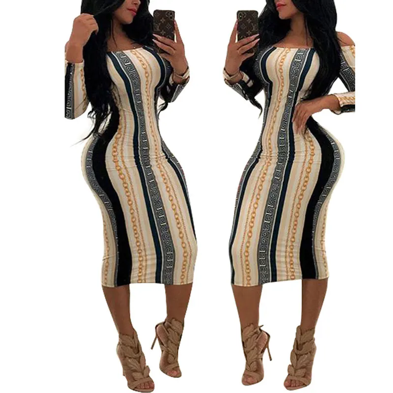 

81022-MX28 pictures dress off shoulder printed design for ladies