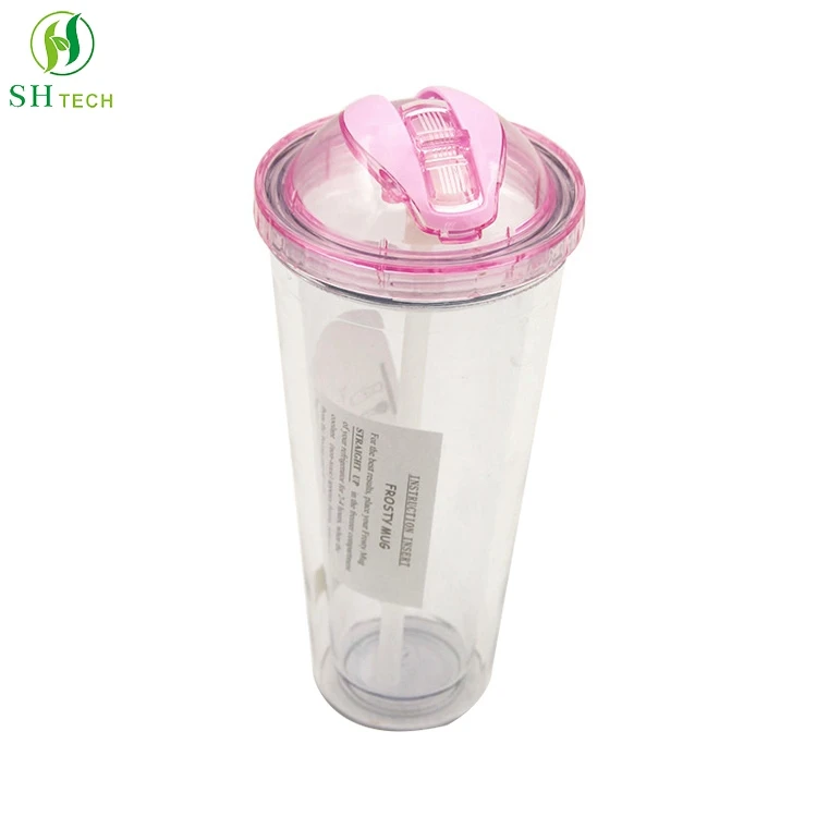 Double wall plastic tumblers with lid and straw 24oz