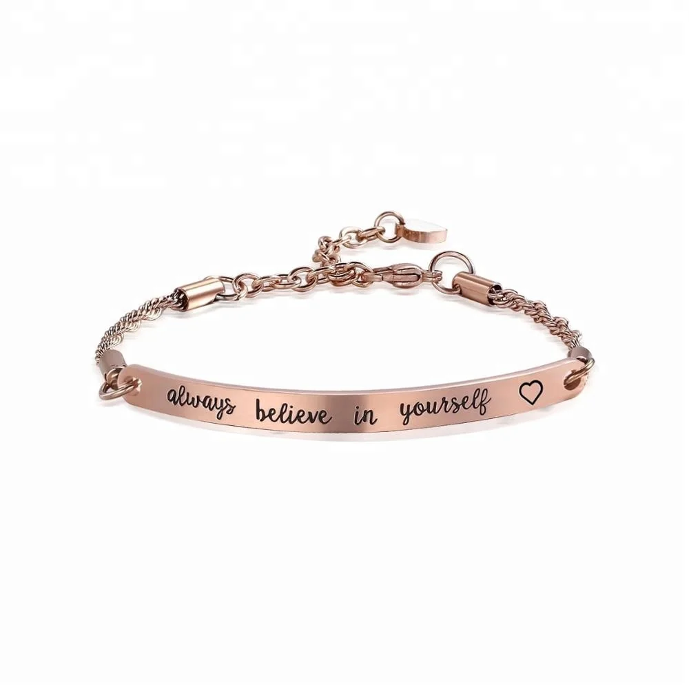 

Chain Link Bracelets & Bangles Stainless Steel Inspirational cuff always believe in yourself" Loftily Jewelry custom bangle, Silver;gold;rose gold