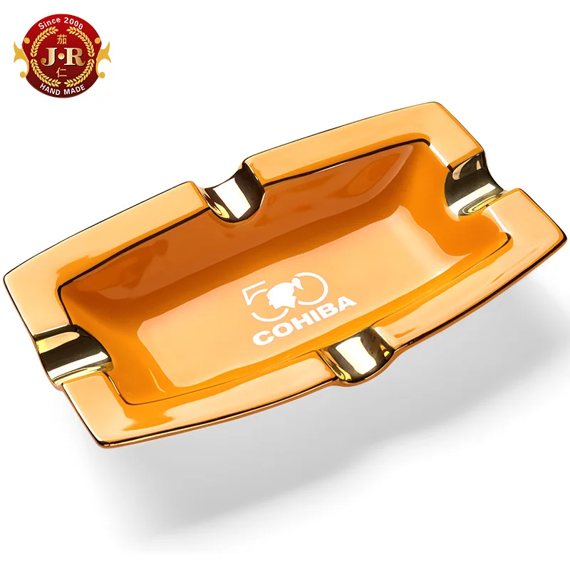 

COHIBA Cigar Gadgets Ceramic Cigar Ashtray 4 Cigar Holder Square Ash Slot 2 Colors Yellow Tobacco Cigarette Ashtray Gift Box 093