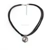 Aliexpress China outlet Black Leather Wrap Floral One Snap on Necklace