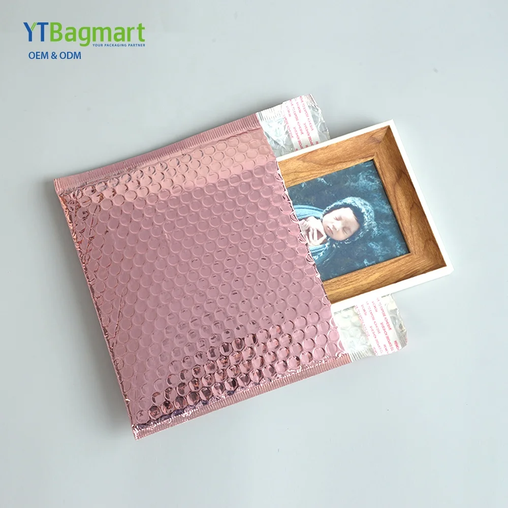 
YTBagmart Custom Shockproof Plastic Courier Shipping Packaging Rose Gold Bubble Mailer Bag 