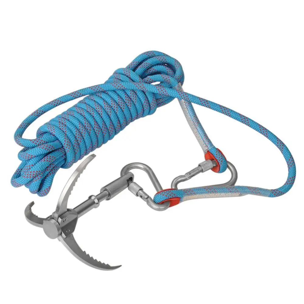 Foldable Climbing Grappling Hook 3 Claws Carabiner w/ Parachute Rope Survival 