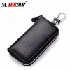 Wholesale zipper around custom mini car key case leather key ring holder black case for key