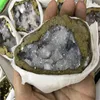 Wholesale natural gold aura crystal geode quartz raw stone electroplating crystal cluster geode