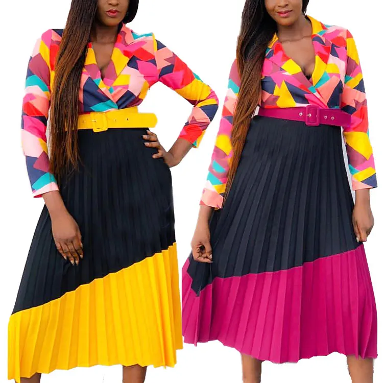 

81225-MX6 elegant beautiful african pleated dress women