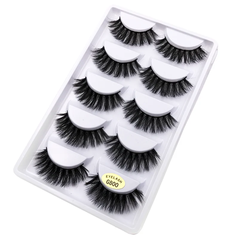 

Wholesale private label custom packing silk lashes false lashes 5 pairs natural false eyelashes, Black