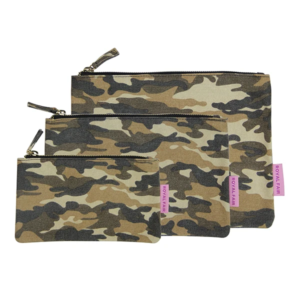 

New Arrival Outdoor Army Camouflage Canvas Flat Zipper Pouch Makeup Bag