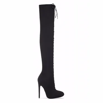 leather over the knee high heel boots