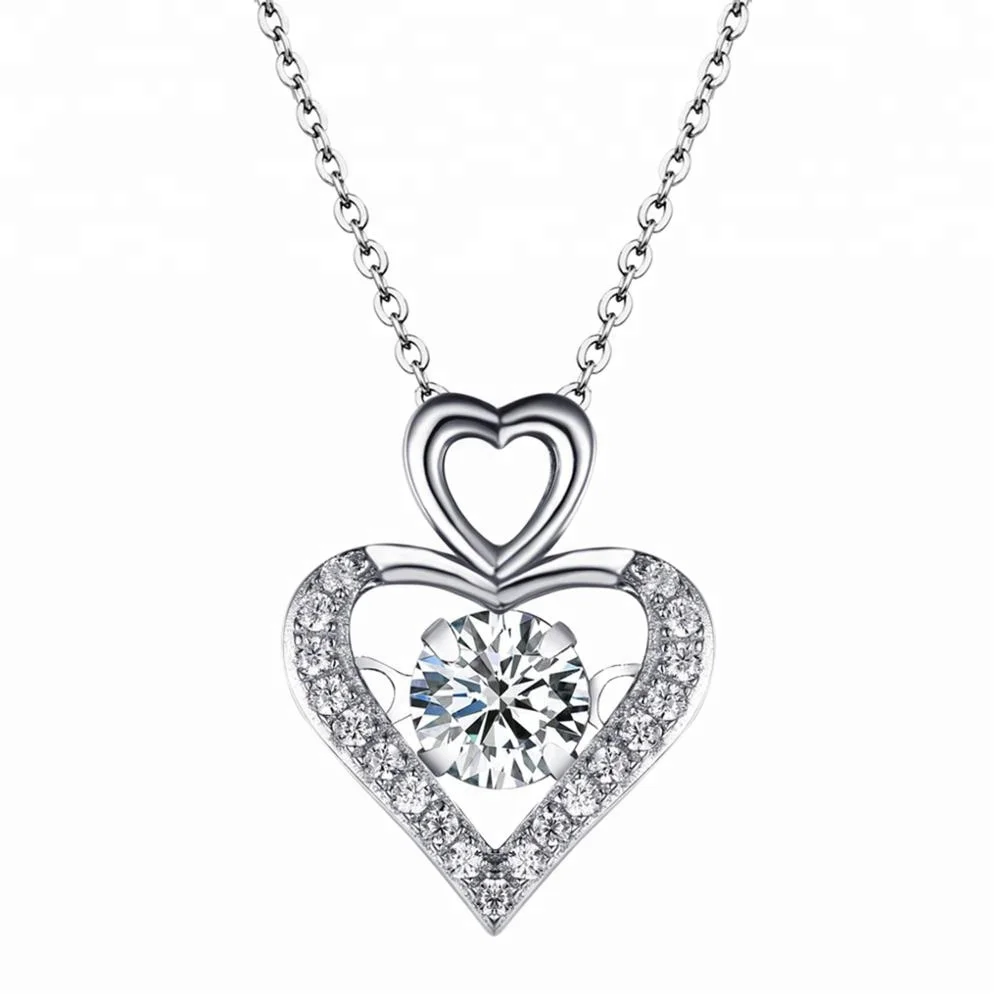 

Hot Sale Dancing diamond CZ single heart shape pendant cubic zirconia pendant silver 925 pendant