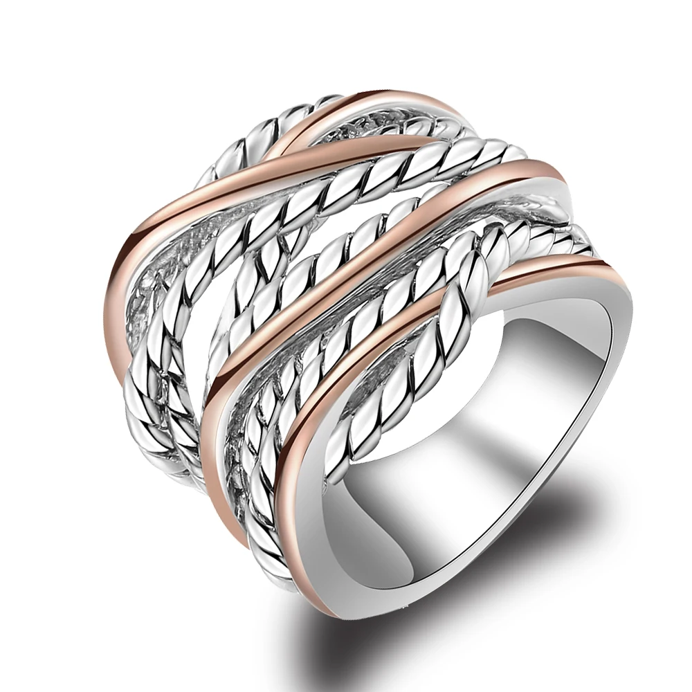 

Mytys Brand Retro Fashion Geometry Line Cross Intertwined Ring R2104 R2105, Rhodium+rose gold/gold