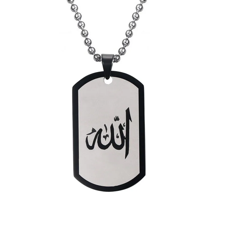 smydp Necklaces Muslim Islamic God Allah Word Pendant Necklace for Men Women Short Tag Stainless Steel Jewelry Black Gold Color Gift
