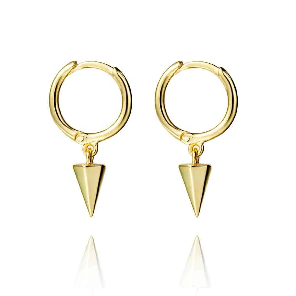 

Gold Plated Aritos with Cone Drop Earring Minimalist Hoop Earrings, Color optional