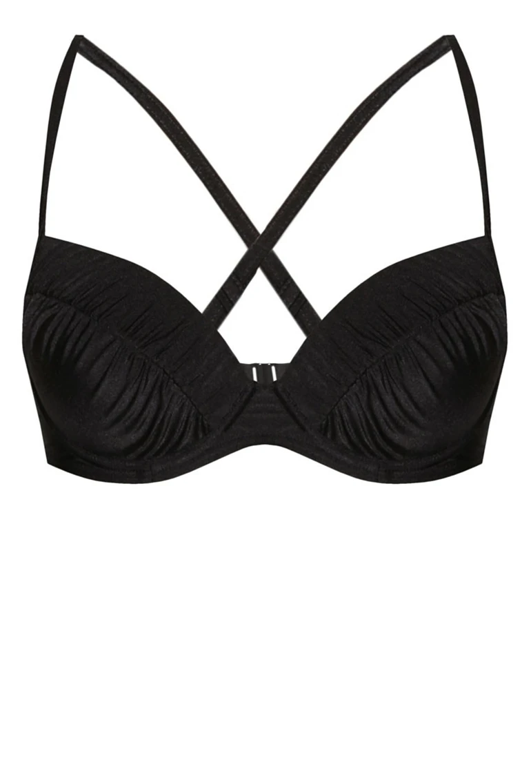 Sexy Plain Black Two Pieces Bathing Suit Padded Back Cross Bra And ...