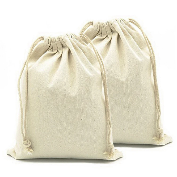 

Natural custom cotton muslin drawstring produce bag, White