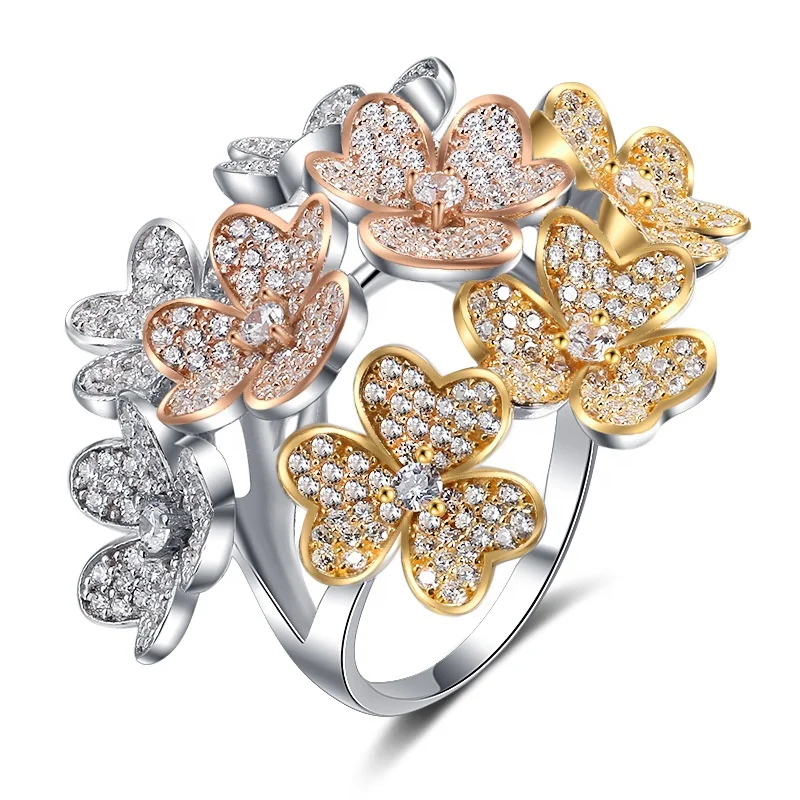 

Gold Plated 925 sterling silver Zirconia Big Flower ring 925 silver sterling