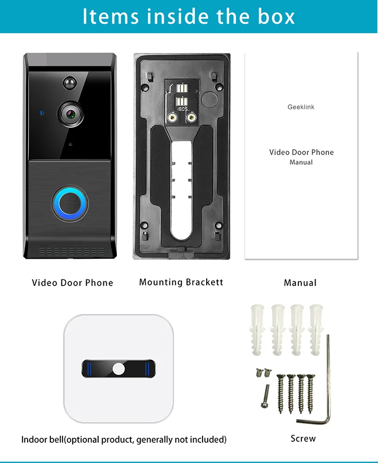 Geeklink Factory Price Big Stock wireless home security video intercom WiFi camera system with app control smart video doorbell