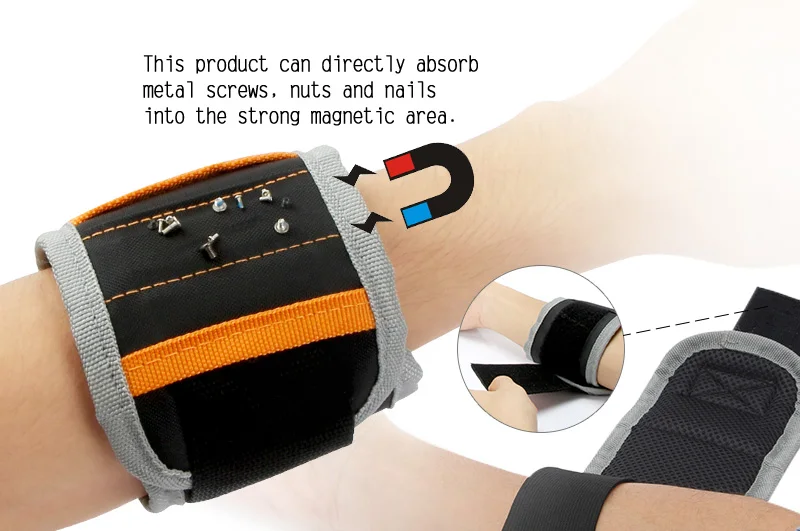 JAKEMY JM-X5 Portable Magnetic Wristband Bag with Strong Magnets for Holding Screws Nails Drilling Bits DIY Hand Tool Collection