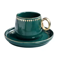 

2019 most popular European Luxury porcelain golden handle afternoon teacup dark green 300ml ceramic coffee cup set