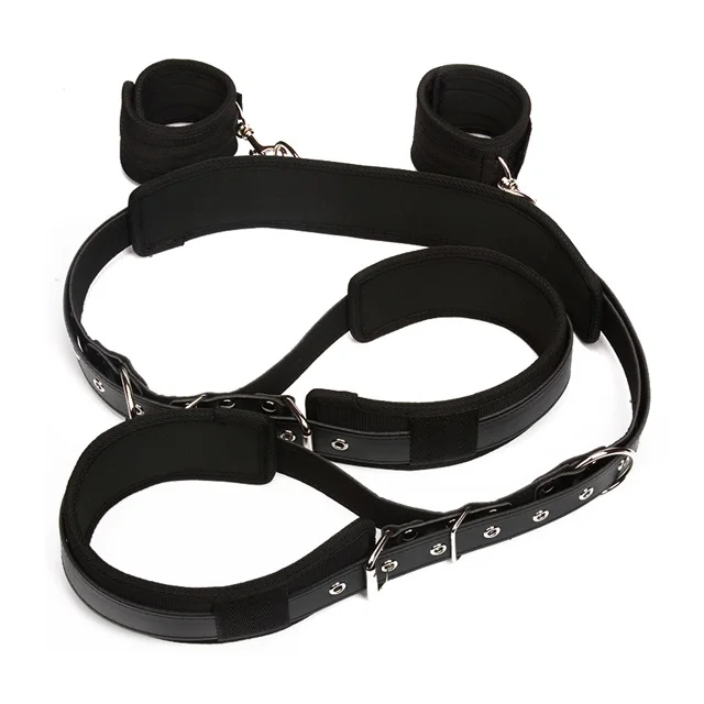 
Naked Bound Sponge Bondage Restraint Open Leg Thigh Locking Wrist Handcuffs Fetish Harness For Women 