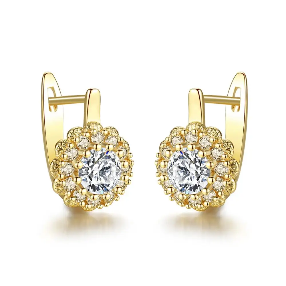 

LUOTEEMI Fashion 18k Gold Women Earrings New Cubic Zirconia Flower Huggie Earrings