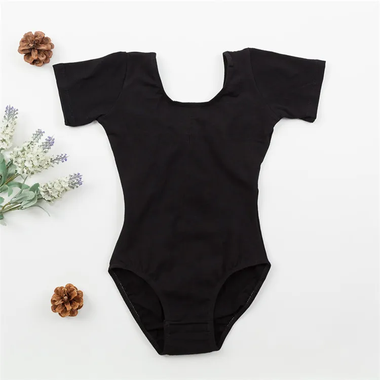 

Hot Sale Cheap Cotton Spandex Short Sleeve Ballet Dance Kids Black Leotard