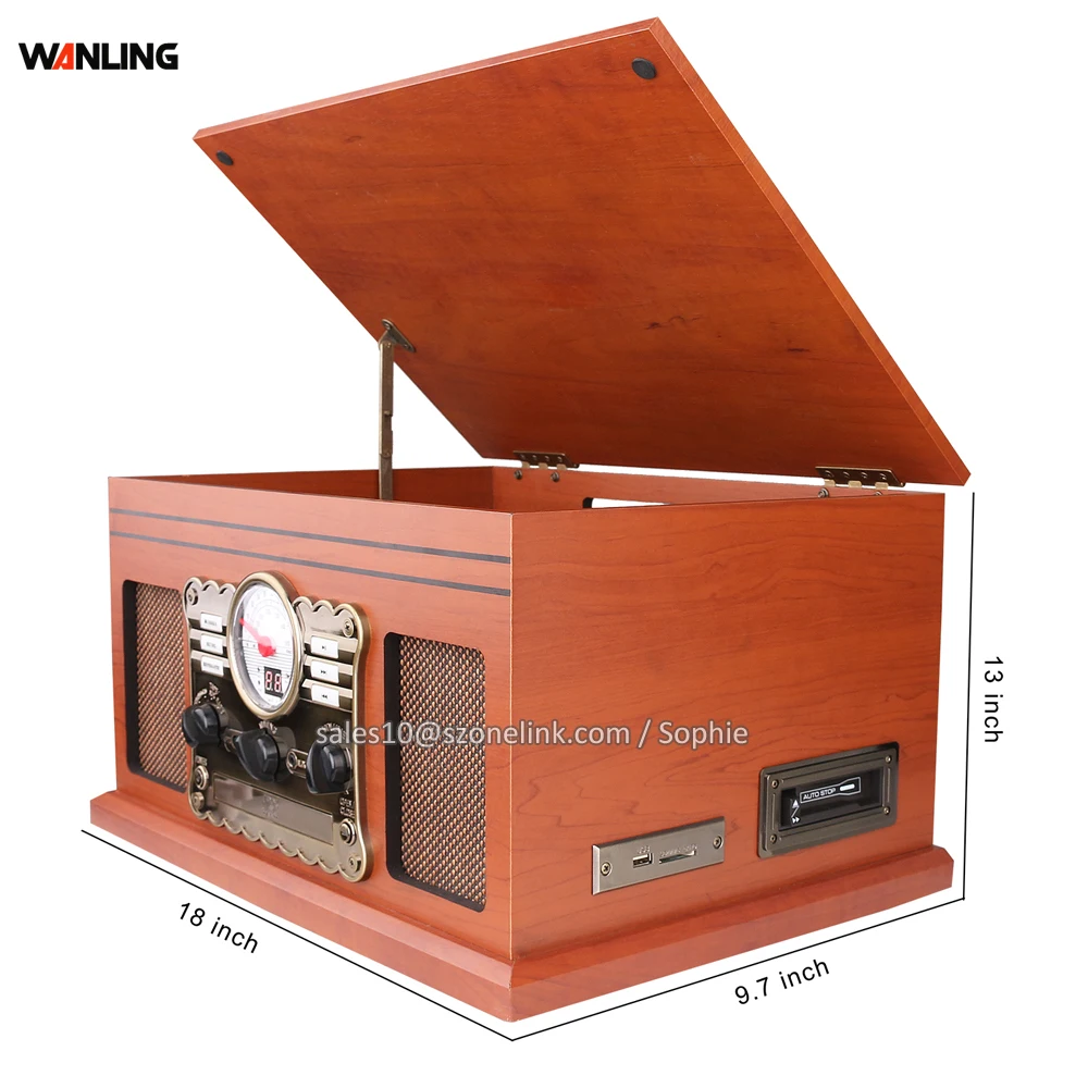Nostalgic Cd Recorder Dab Radio Wooden Turntable Phonograph With Usb