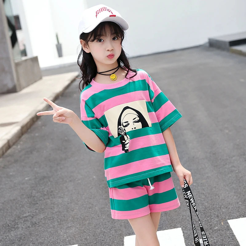 Hot Sale Children Cotton Outfits Cartoon Printed Kids Clothing Set Girls Clothing 6-14
