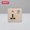 Golden brushed drawing white Universal 1 gang wall plug multifunction wall socket American Euro plug