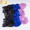 qingdao bolin hair natural wave 1b blue purple three tone ombre human hair bundles weaves