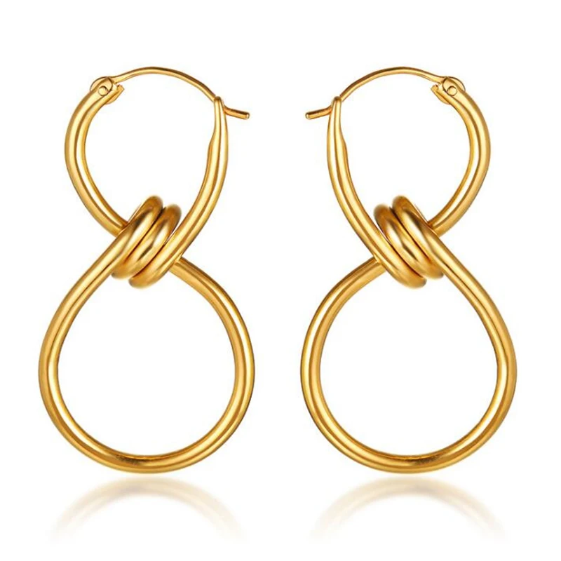 

Low MOQ Gold Studs Stainless Steel Studs Women Simple Jewelry Number 8 Lucky knot Earring, White;gold