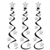 Pack of 3 Silver Stars design Hanging Swirls Birthday Party stage Decorations