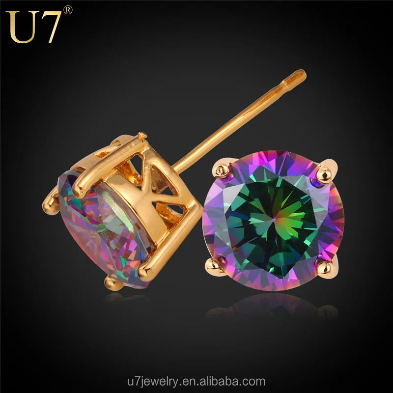 

Fashion jewelry Silver / gold single white / purple carat cz stone diamond  stud earring, Gold/platinum plated