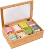 Bamboo 8-section tea storage box with hinged clear lid