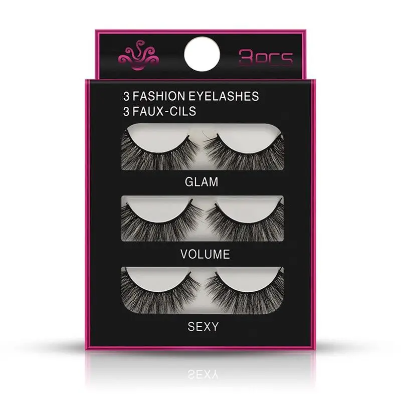 

High Quality Wholesale Custom Silk Eyelashes, 3pairs pack False Eyelashes Faux Mink Lashes, Black