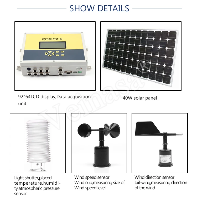 Small solar automatic weather station with 6 outdoor weather sensors 