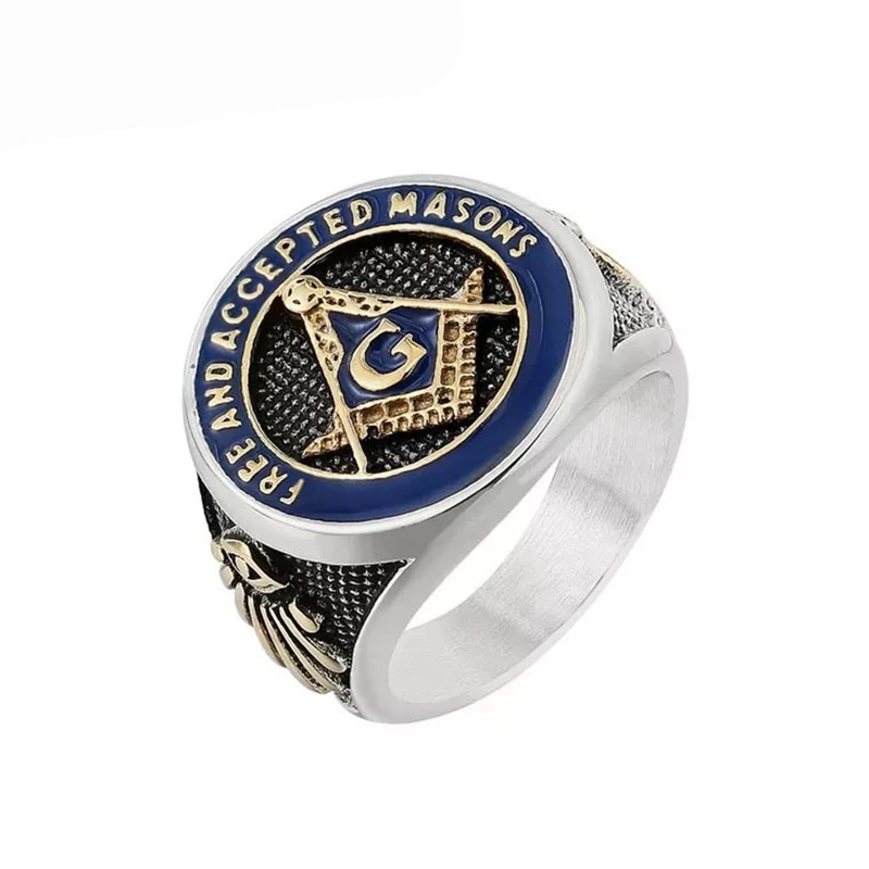 

vintage gold blue badge 316L stainless steel masonic freemason band rings for men women