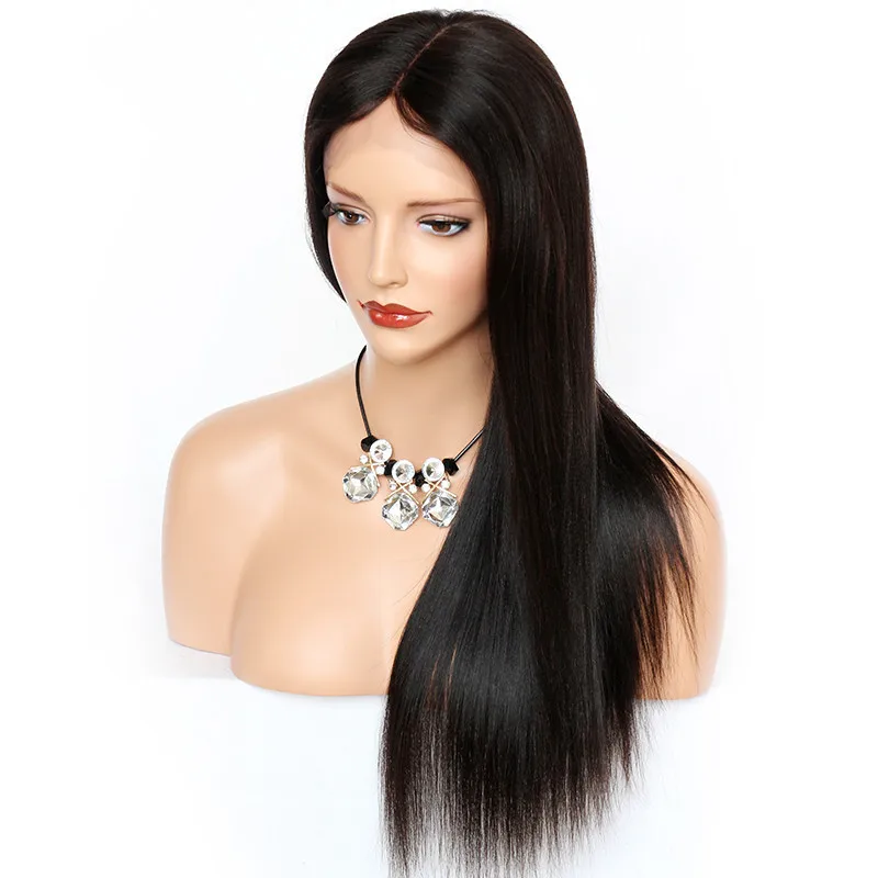 

wholesale virgin brazilian hair relaxed yaki straight middle part human hair full lace wig