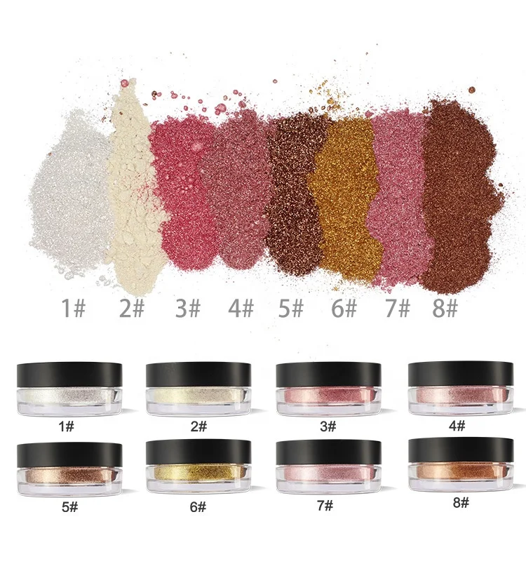 

Wholesale 2018 new arrive makeup highlighter 8 colors high pigment loose powder highlighter private label