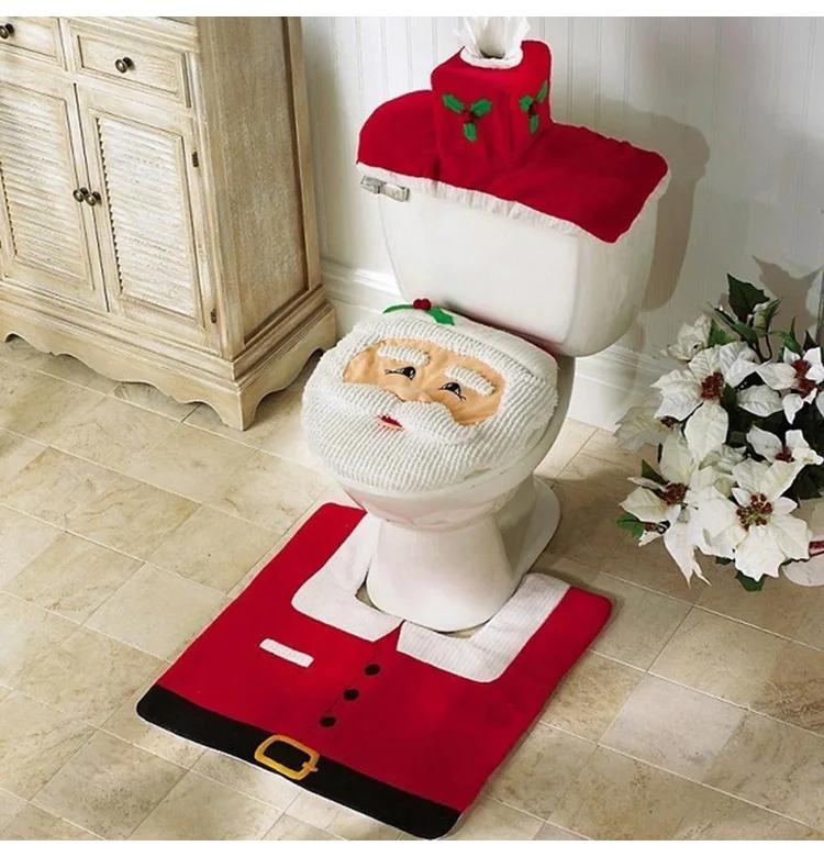 

Santa Claus Rug Toilet Seat Cover Bathroom Set Merry Christmas Decorations for Home New Year Navidad Decoration