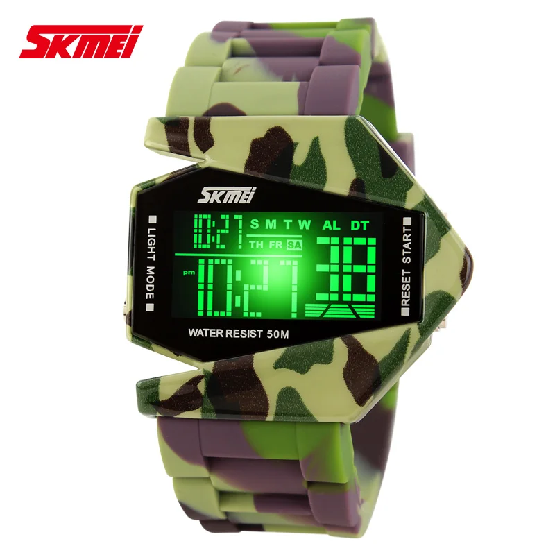 

Novelty Airplane Designer SKMEI 0817 Comouflage Aircraft Watches 5ATM Waterproof Digital Flashlight led watches Men's Army Watc, N/a