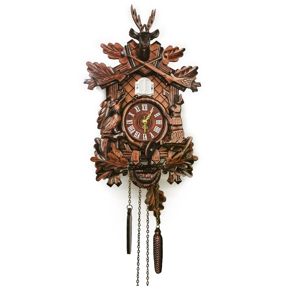 

Antique style cuckoo wall clock,wood material Quartz cuckoo clock movement with chiming bird comes out