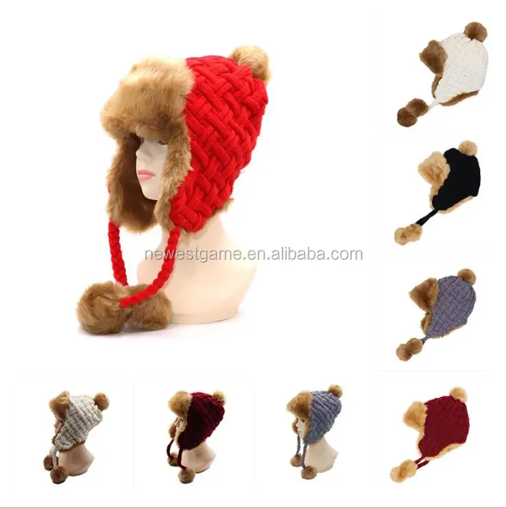 

Add fleece soft hair wool ball of ear hot hat women hats twist knitting wool ball lei feng hat free shipping