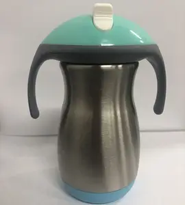 Image of baby nipple bottle with handle stainless steel double walled tumbler spill proof insulated milk feeding sippy tumbler